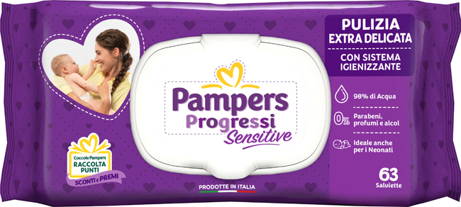 PAMPERS PROGRESSI SALVIETTE SENSITIVE ALOE RICARICA 63 PEZZI - Farmacia De Pasquale
