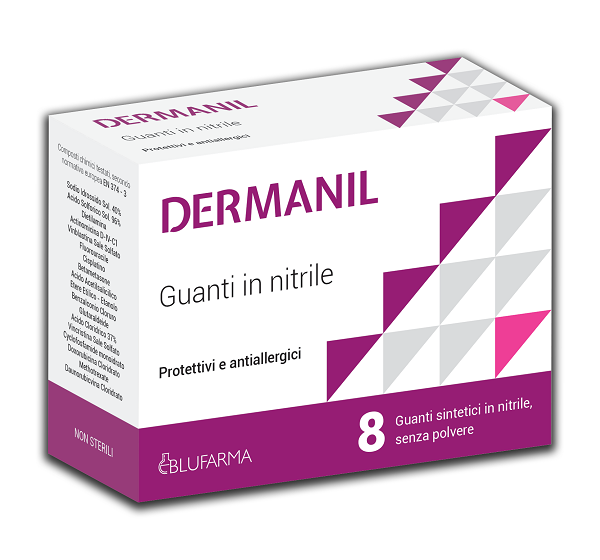 DERMANIL GUANTI PROTETTIVI ANALLERGICI IN NITRILE SENZA POLVERE 8 PEZZI - Farmacia De Pasquale