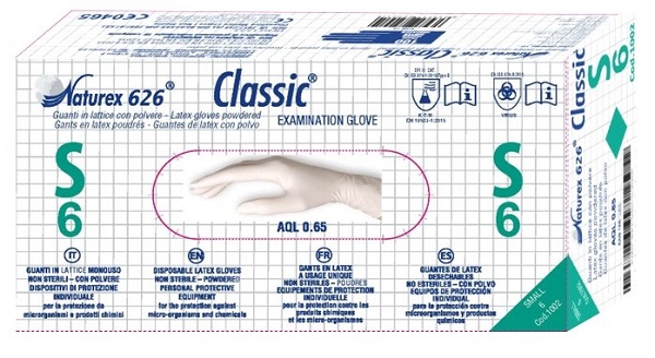 GUANTO IN LATTICE MONOUSO NON STERILE CON POLVERE NATUREX 626 CLASSIC MISURA SMALL 100 PEZZI - Farmacia De Pasquale