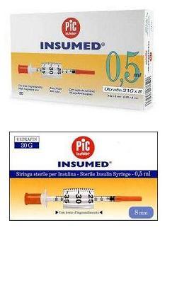 SIRINGA PER INSULINA PIC INSUMED 0,3 ML 100 UI SPAZIO ZERO AGO 30 GAUGE 8 MM 3 SACCHETTI DA 10 PEZZI - Farmacia De Pasquale