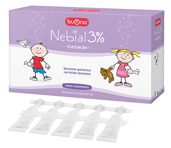 NEBIAL FLACONCINI SOLUZIONE SALINA IPERTONICA DI SODIO CLORURO AL 3% CON ACIDO IALURONICO 20X5 ML - Farmacia De Pasquale