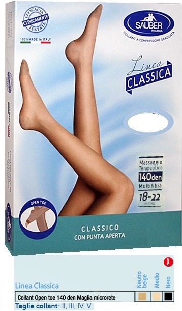 SAUBER COLLANT OPEN TOE MAGLIA MICRORETE 140 DEN COLORE NEUTRO BEIGE 5 LINEA CLASSICA - Farmacia De Pasquale