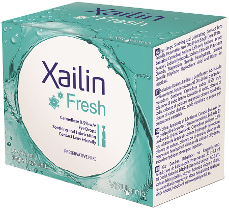 XAILIN FRESH GOCCE OCULARI CARBOSSIMETILCELLULOSA 0,5% 30 FLACONCINI MONODOSE 0,4 ML - Farmacia De Pasquale