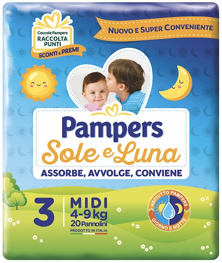 PANNOLINO PER BAMBINO PAMPERS SOLE & LUNA MIDI 20 PEZZI - Farmacia De Pasquale