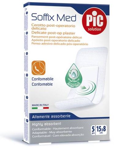 CEROTTO PIC SOFFIX MED IN TNT CON TAMPONE CENTRALE ASSORBENTE STERILE MONOUSO 15X8 CM ANTIBATTERICO 5 PEZZI - Farmacia De Pasquale