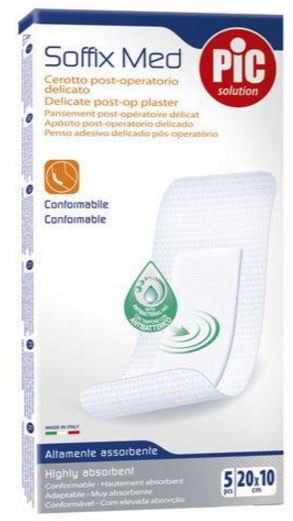 CEROTTO PIC SOFFIX MED IN TNT CON TAMPONE CENTRALE ASSORBENTE STERILE MONOUSO 10X20 CM ANTIBATTERICO 5 PEZZI - Farmacia De Pasquale