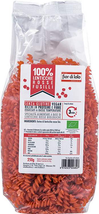 FUSILLI DI LENTICCHIE ROSSE BIO 250 G - Farmacia De Pasquale