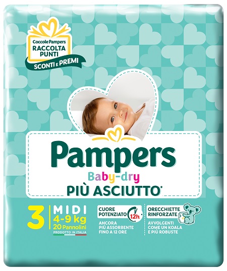 PAMPERS BABY DRY DOWNCOUNT MIDI 20 PEZZI - Farmacia De Pasquale