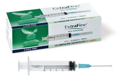 SIRINGA EXTRAFINE 5 ML GAUGE 23 0,60X30MM 10 PEZZI - Farmacia De Pasquale