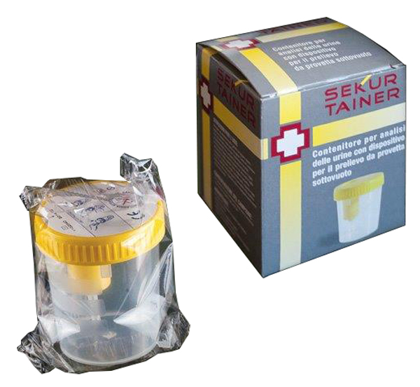 CONTENITORE PER URINA SEKUR TRAINER CON TAPPO A VITE E SONDA PER PRELIEVO DA PROVETTA SOTTOVUOTO 120ML - Farmacia De Pasquale