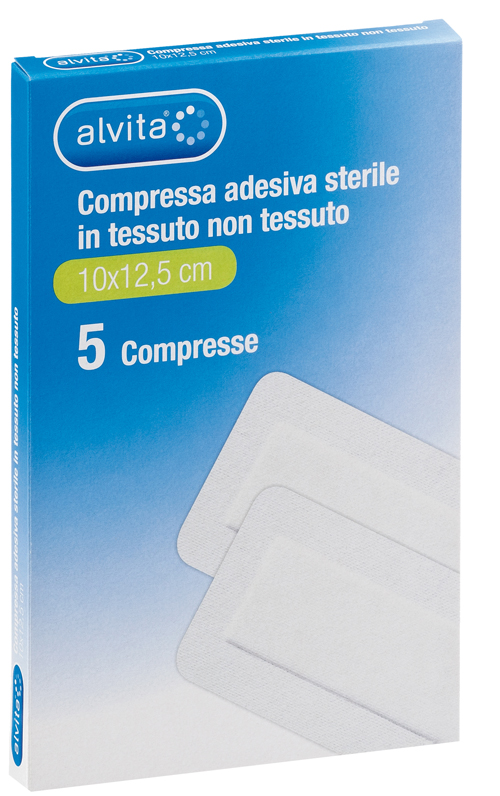 ALVITA GARZA COMPRESSA AUTOADESIVA IN TNT 10X12,5CM 5 PEZZI - Farmacia De Pasquale