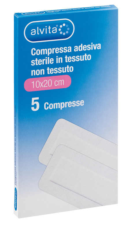 ALVITA GARZA COMPRESSA AUTOADESIVA IN TNT 10X20CM 5 PEZZI - Farmacia De Pasquale