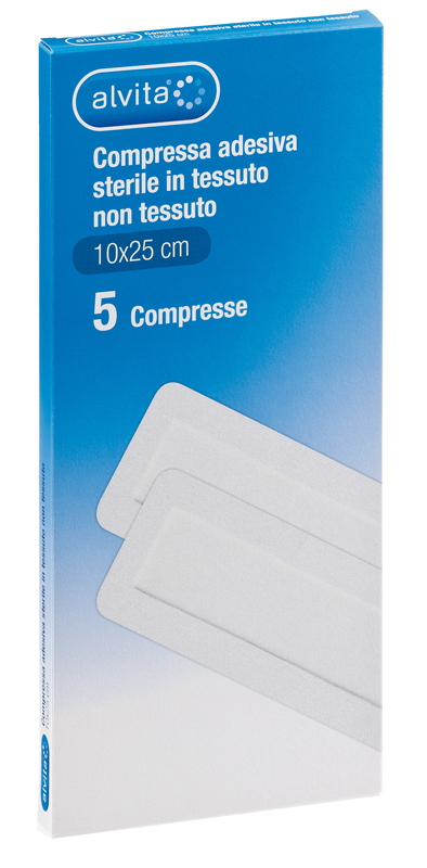 ALVITA GARZA COMPRESSA AUTOADESIVA IN TNT 10X25CM 5 PEZZI - Farmacia De Pasquale