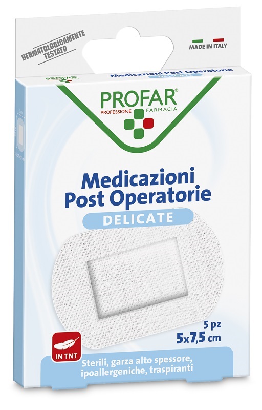 MEDICAZIONE POST OPERATORIA STERILE GARZA ANTIADERENTE 5X7,5 CM 5 PEZZI PROFAR - Farmacia De Pasquale