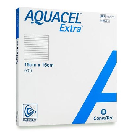 MEDICAZIONE IN TECNOLOGIA HYDROFIBER IN CARBOSSIMETILCELLULOSA SODICA E CELLULOSA RIGENERATA AQUACEL EXTRA 15X15 CM 5 PEZZI - Farmacia De Pasquale