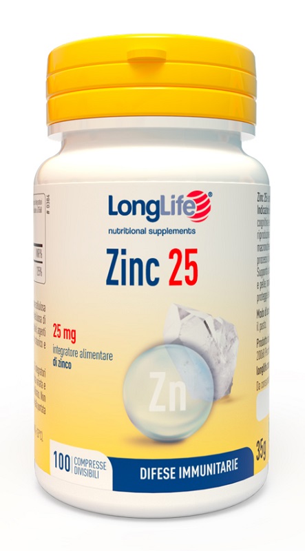 LONGLIFE ZINC 25 MG 100 COMPRESSE DIVISIBILI - Farmacia De Pasquale