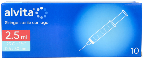 SIRINGA PER INFUSIONE E IRRIGAZIONE ALVITA 2,5 ML CON AGO 23 GAUGE 1 1/4 0,6X30MM 10 PEZZI - Farmacia De Pasquale