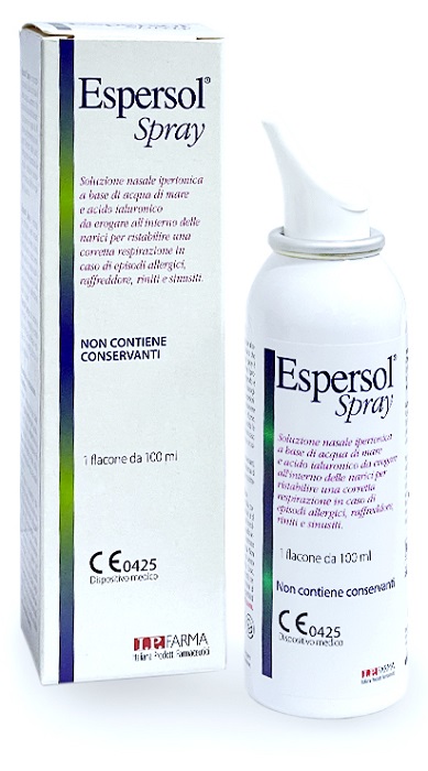 SOLUZIONE NASALE ESPERSOL SPRAY IPERTONICA A BASE DI ACQUA DI MARE E ACIDO IALURONICO 0,02% 100ML - Farmacia De Pasquale