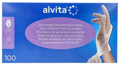 GUANTI DA ISPEZIONE ALVITA IN VINILE SENZA TALCO S 100 PEZZI - Farmacia De Pasquale