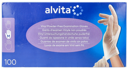 GUANTI DA ISPEZIONE ALVITA IN VINILE SENZA TALCO M 100 PEZZI - Farmacia De Pasquale