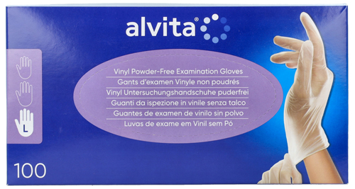 GUANTI DA ISPEZIONE ALVITA IN VINILE SENZA TALCO L 100 PEZZI - Farmacia De Pasquale