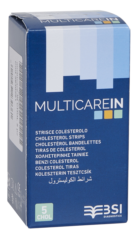 TEST COLESTEROLEMIA MULTICARE IN COLESTEROLO IN STRISCE CON ASPIRAZIONE CAPILLARE 5 PEZZI - Farmacia De Pasquale