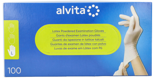 GUANTI DA ISPEZIONE ALVITA IN LATTICE TALCATI L 100 PEZZI - Farmacia De Pasquale