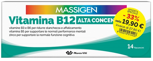 MASSIGEN VITAMINA B12 ALTA CONCENTRAZIONE 14+14 FLACONCINI DA 8 ML - Farmacia De Pasquale