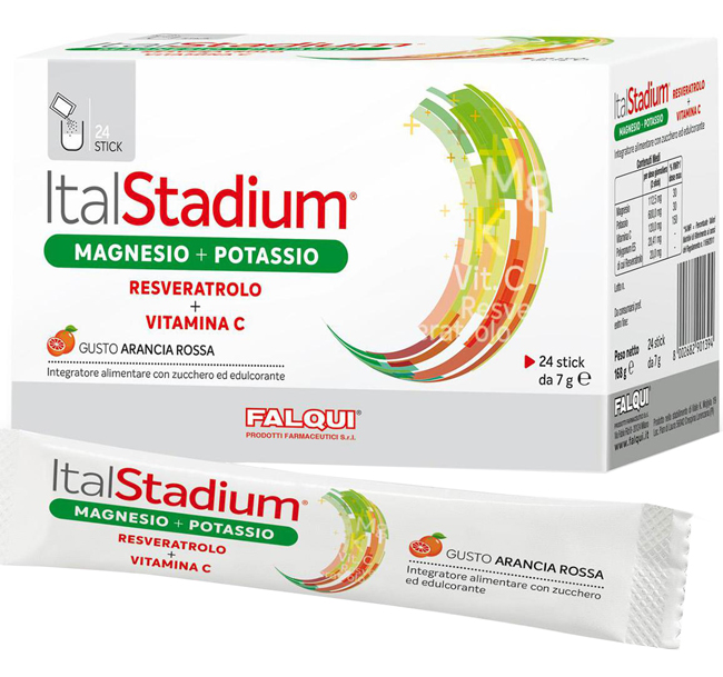 ITALSTADIUM MAGNESIO POTASSIO RESVERATOLO VITAMINA C ARANCIA ROSSA 24 STICK - Farmacia De Pasquale