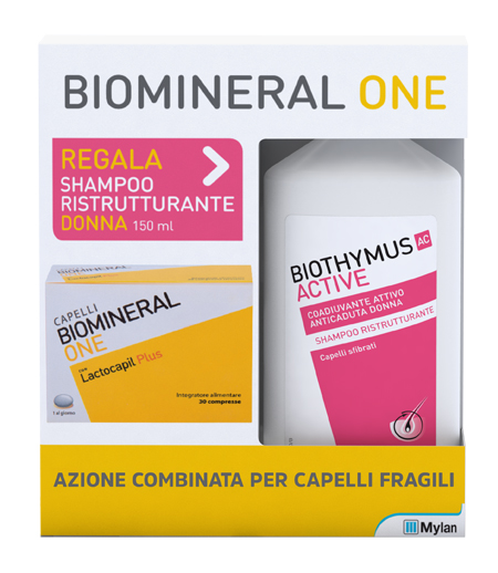 BIOMINERAL ONE LACTOCAPIL 30 COMPRESSE + BIOTHYMUS SHAMPOO DONNA RISTRUTTURANTE 150 ML - Farmacia De Pasquale
