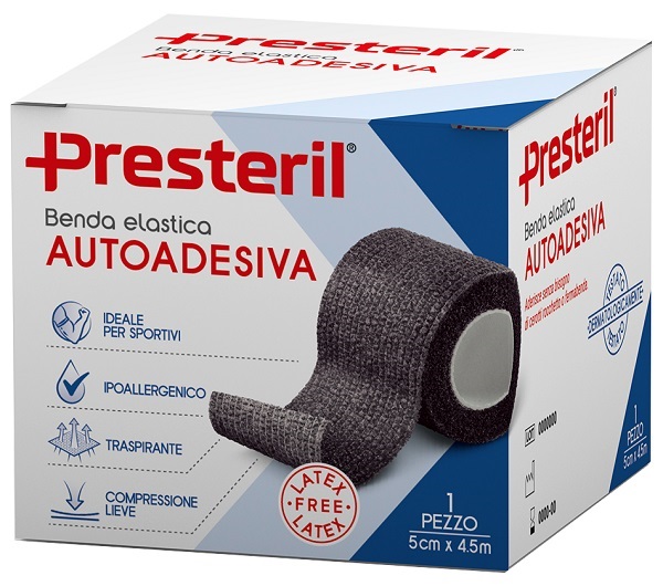 BENDA ELASTICA AUTOADESIVA LATEX FREE PRESTERIL CM 5X4,5 M TESI NERO - Farmacia De Pasquale