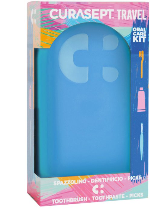 CURASEPT TRAVEL BLU 1 SPAZZOLINO + 1 DENTIFRICIO 20 ML + 3 PICKS - Farmacia De Pasquale