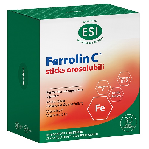 ESI FERROLIN C 30 STICK OROSOLUBILI 1,45 G SENZA GLUTINE NATURALMENTE PRIVO DI LATTOSIO CON EDULCORANTI - Farmacia De Pasquale