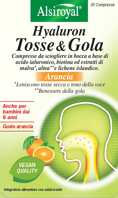 HYALURON TOSSE & GOLA ARANCIA 30 COMPRESSE MASTICABILI - Farmacia De Pasquale