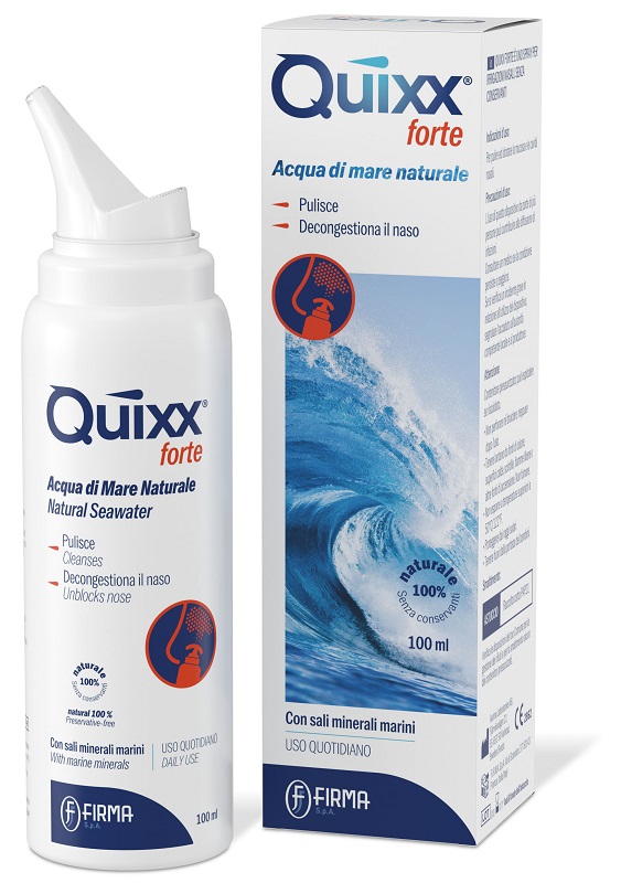 SOLUZIONE SPRAY PER IRRIGAZIONI NASALI QUIXX FORTE ACQUA MARINA IPERTONICA 100 ML - Farmacia De Pasquale