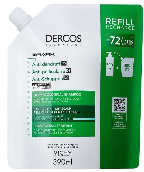 DERCOS TECHNIQUE SHAMPOO ANTIFORFORA DS GRASSI REFILL 390 ML - Farmacia De Pasquale