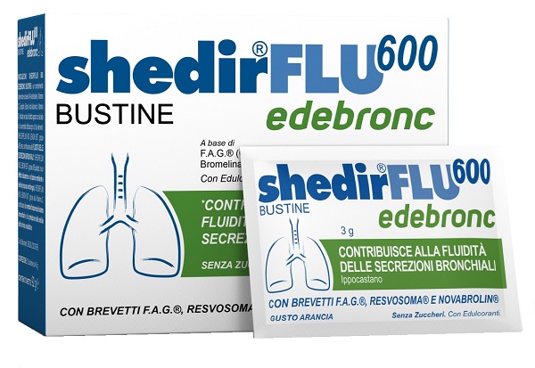 SHEDIRFLU 600 EDEBRONC 20 BUSTINE DA 3 G GUSTO ARANCIA, SENZA GLUTINE, NATURALMENTE PRIVO DI LATTOSIO, SENZA ZUCCHERI, CON EDULCORANTE - Farmacia De Pasquale