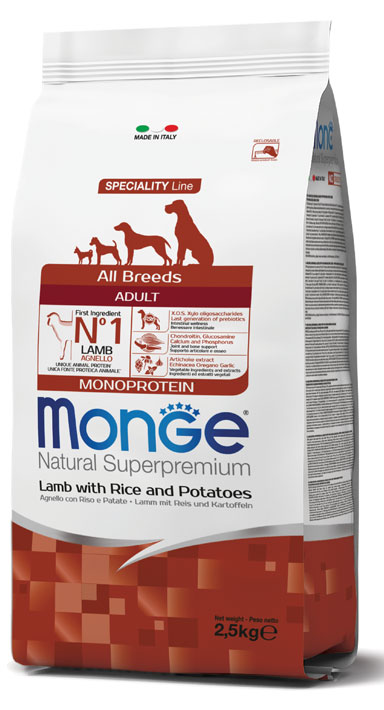 MONGE ALL BREEDS ADULT AGNELLO RISO & PATATE 2500 G - Farmacia De Pasquale