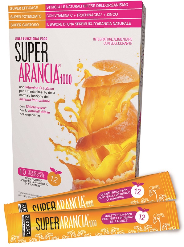SUPER ARANCIA 1000 10 STICK PACK MONODOSE DA 3,7G INTEGRATORE ALIMENTARE CON EDULCORANTE - Farmacia De Pasquale