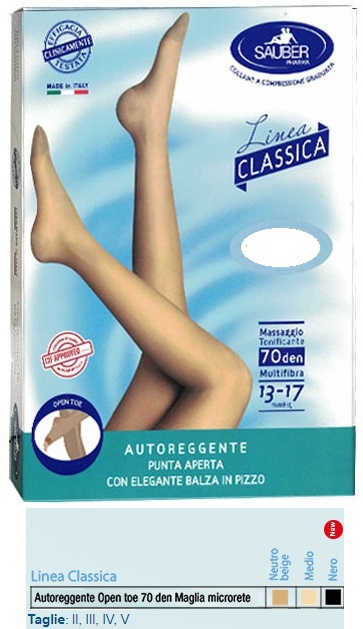 SAUBER AUTOREGGENTE OPEN TOE MAGLIA MICRORETE 70 DEN COLORE NEUTRO BEIGE TAGLIA 2 LINEA CLASSICA - Farmacia De Pasquale