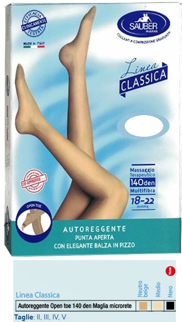 SAUBER AUTOREGGENTE OPEN TOE MAGLIA MICRORETE 140 DEN COLORE NEUTRO BEIGE TAGLIA 4 LINEA CLASSICA - Farmacia De Pasquale