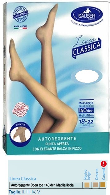 SAUBER AUTOREGGENTE OPEN TOE MAGLIA LISCIA 140 DEN COLORE NEUTRO BEIGE TAGLIA 3 LINEA CLASSICA - Farmacia De Pasquale