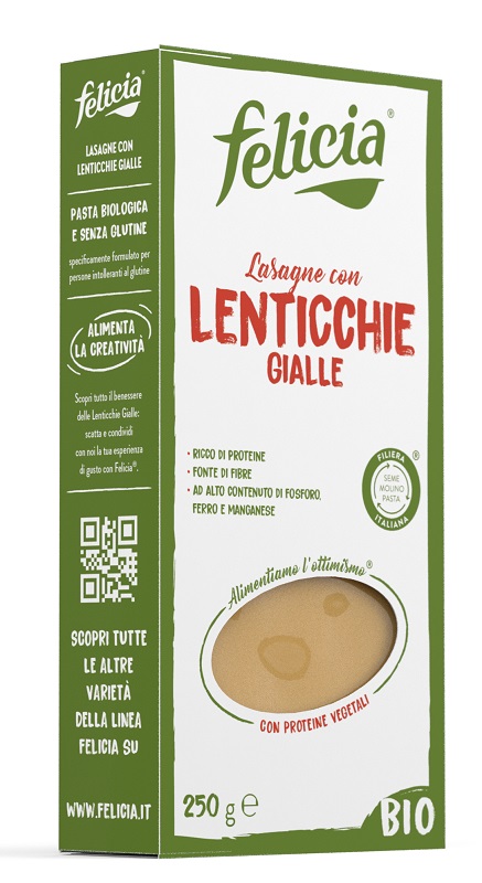 FELICIA BIO LASAGNE LENTICCHIE GIALLE CON RISO INTEGRALE 250 G - Farmacia De Pasquale