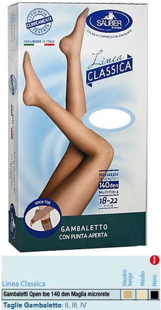 SAUBER GAMBALETTO OPEN TOE MAGLIA MICRORETE 140 DEN COLORE NERO TAGLIA 4 LINEA CLASSICA - Farmacia De Pasquale