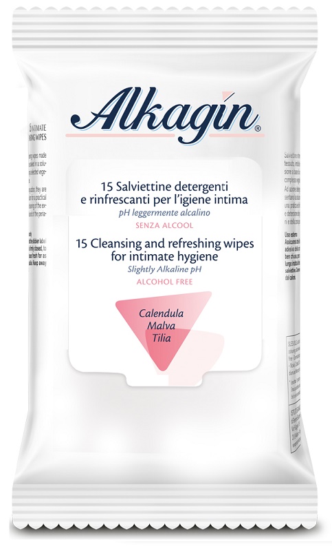 ALKAGIN SALVIETTINE DETERGENTI E RINFRESCANTI PER L'IGIENE INTIMA PH LEGGERMENTE ALCALINO SENZA ALCOOL 15 PEZZI CALENDULA MALVA E TILIA - Farmacia De Pasquale