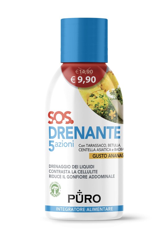 PURO DRENANTE 5 AZIONI CON BAOBAB GUSTO ANANAS 500 ML - Farmacia De Pasquale