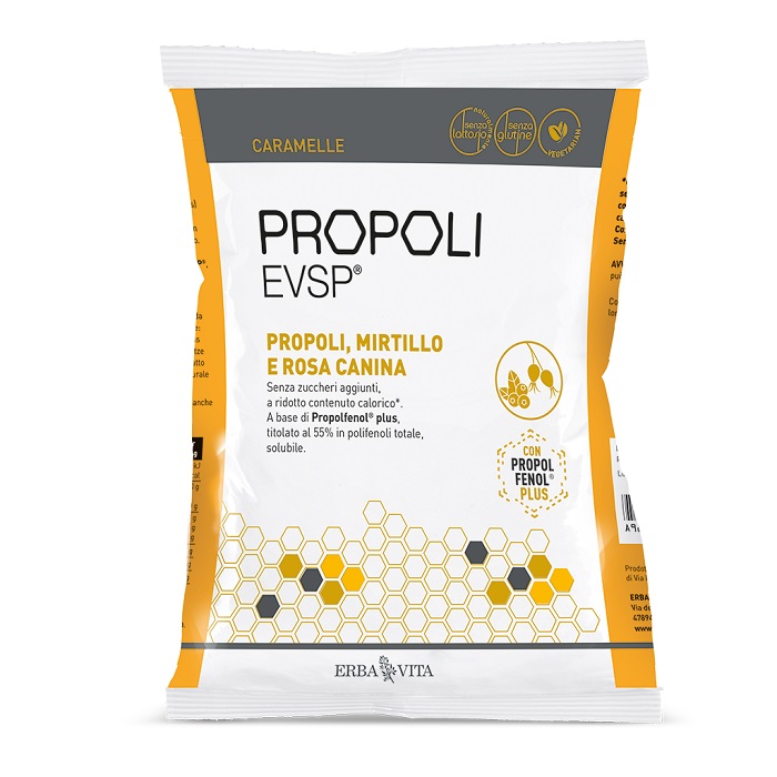 PROPOLI EVSP CARAMELLE PROPOLI MIRTILLO ROSA CANINA 65 G - Farmacia De Pasquale
