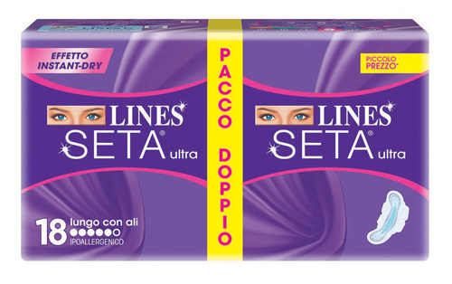 LINES SETA ULTRA ASSORBENTE LUNGO CON ALI 18 PEZZI - Farmacia De Pasquale