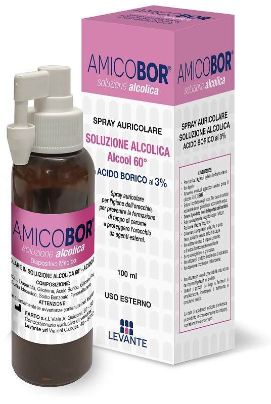 SOLUZIONE ALCOLICA PER IRRIGAZIONE DELL'ORECCHIO AMICOBOR 100 ML - Farmacia De Pasquale