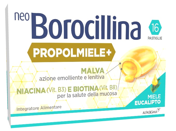 NEOBOROCILLINA PROPOLMIELE+ MIELE/EUCALIPTO 16 PASTIGLIE - Farmacia De Pasquale